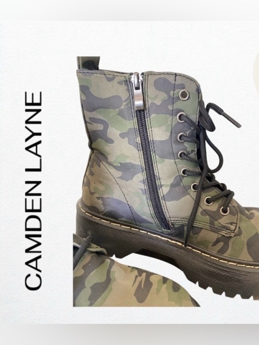 PAZ CO. Camouflage Lace-Up Platform Combat Boots - Green/Black - Picture 4 of 6